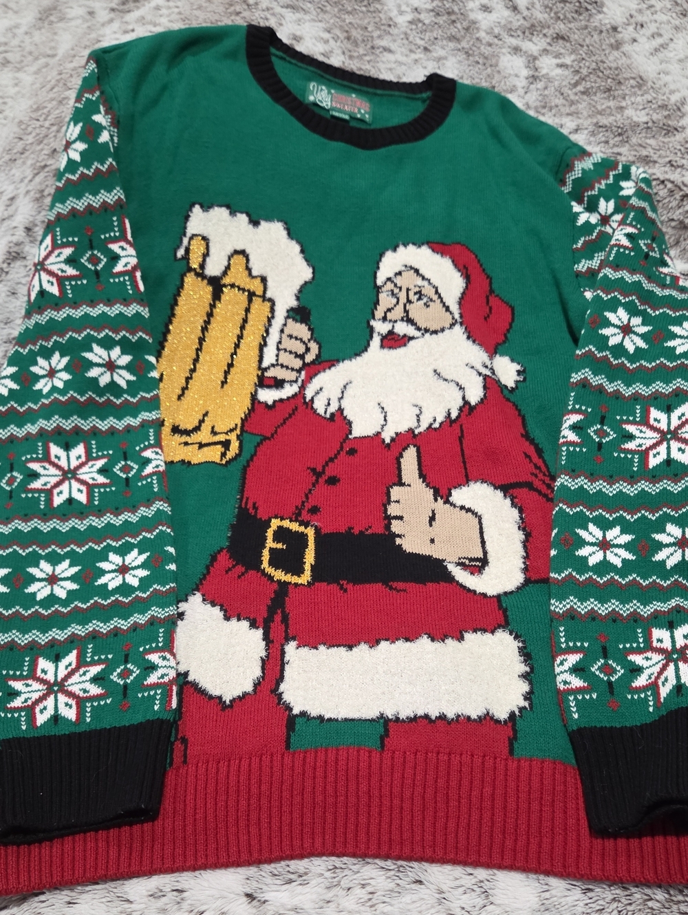 Ugly Christmas Sweater Men Crewneck - Green Red White Black Gold